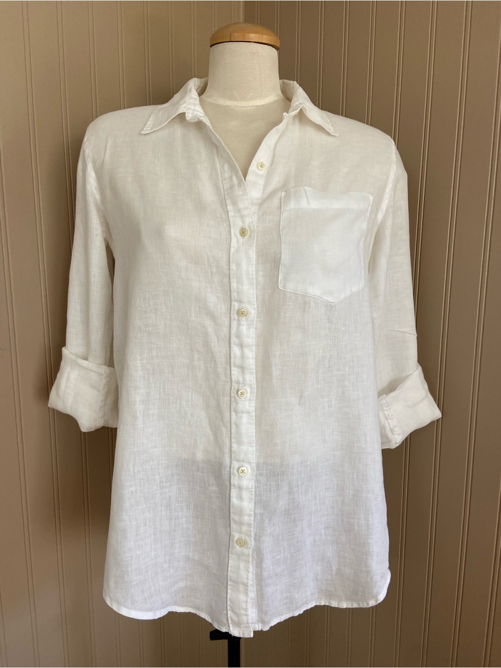Gap 100% Linen Boyfriend Fit White Gauze Button Down Women’s Shirt Size Small